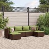 vidaXL Patio Lounge Set with Cushions Sectional Sofa Outdoor 6 Piece Poly Rattan - Brown and Green - 2 of 4