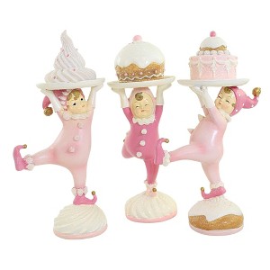 8.5 Inch Cake Kids With Dessert Set / 3 Pastel Cake Treat Elf Pixie Figurines - 1 of 3