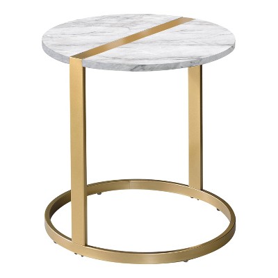 Aldergrove Round Side Table Gold/White - miBasics