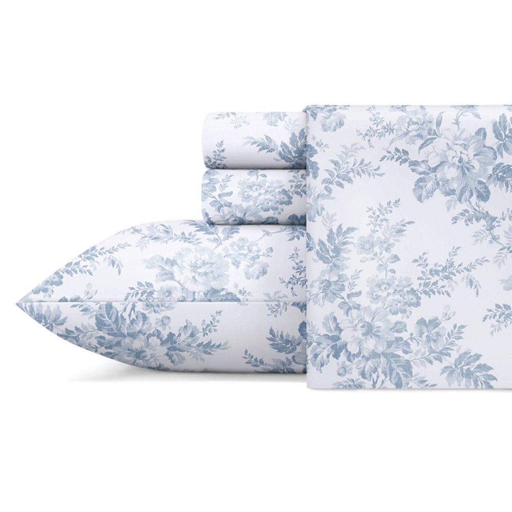 Photos - Bed Linen Twin Vanessa Flannel Sheet Set Blue - Laura Ashley