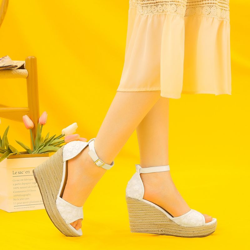 Allegra K Women's Lace Platform Espadrilles Wedge Heels Sandals, 2 of 7