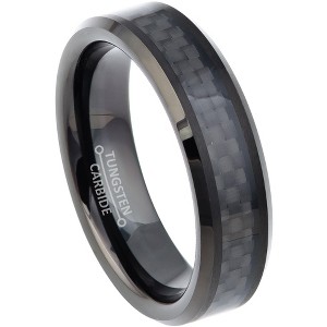 Jewelry Avalanche 6mm Beveled Black & Blue IP Grooved Tungsten Carbide Men Women Wedding Band - 1 of 4