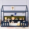 Twin Size Wood House Bed with LED Light, Storage Bookshelf and Guardrails - 2 of 4