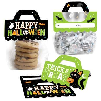 Big Dot of Happiness Jack-O'-Lantern Halloween - DIY Kids Halloween Party Clear Goodie Favor Bag Labels - Candy Bags with Toppers - Set of 24