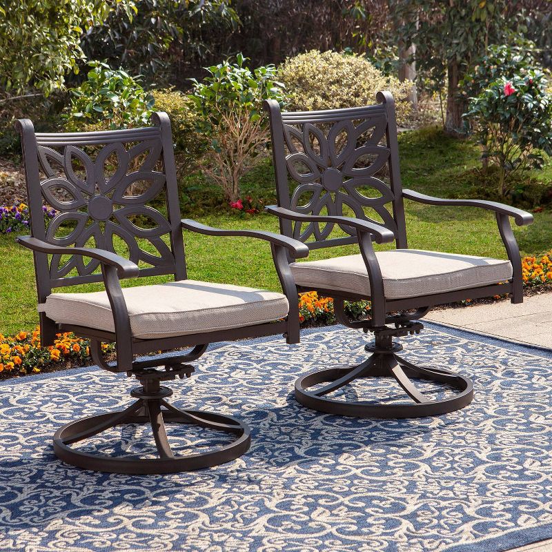 2pk Outdoor Extra Wide Cast Aluminum Swivel Chairs with Cushions - Captiva Designs, 4 of 10