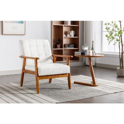 CAVINAS Mid-Century Modern Accent Chair, Leisure Chair with Solid Wood Armrest and Feet, Single Sofa Chair, ArmChair for Living Room Bedroom