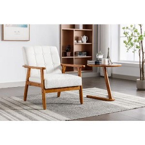 CAVINAS Mid-Century Modern Accent Chair, Leisure Chair with Solid Wood Armrest and Feet, Single Sofa Chair, ArmChair for Living Room Bedroom - 1 of 4