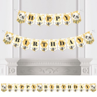 Big Dot of Happiness Little Bumblebee - Bee Birthday Party Bunting Banner - Party Decorations - Happy Birthday