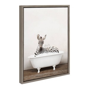 18" x 24" Sylvie Baby Zebra in Rustic Bath Framed Canvas by Amy Peterson - Kate & Laurel All Things Decor - 1 of 4