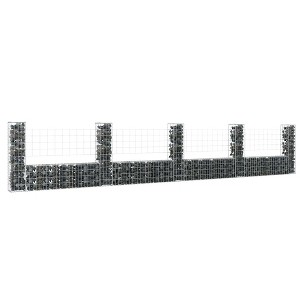 vidaXL U-shape Gabion Basket with 5 Posts Iron 196.9"x7.9"x39.4" - 1 of 4
