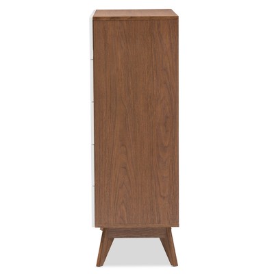 Calypso Mid-Century Modern White and Walnut 5-Drawer Chest