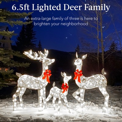 Silver 6.5ft LED Lighted Christmas Deer Family Set for Indoor/Outdoor