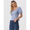 Allegra K Women's Puff Sleeve Square Neck Peasant Floral Blouse - 2 of 4