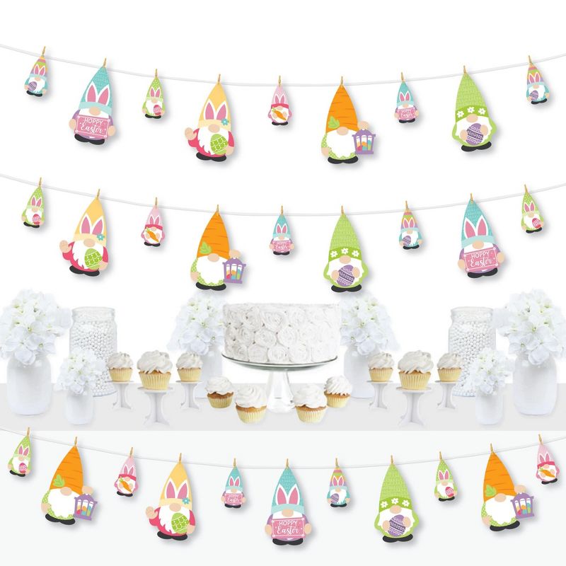 Big Dot of Happiness Easter Gnomes - Spring Bunny Party DIY Decorations - Clothespin Garland Banner - 44 Pieces, 1 of 8