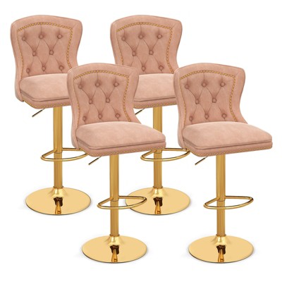 Tangkula 4 PCS Dutch Velvet Bar Stool w/ Footrest Electroplated Metal Base & Anti-Slip Ring