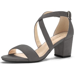 Allegra K Women's Open Toe Crisscross Buckle Ankle Strap Block Heel Sandals - 1 of 4