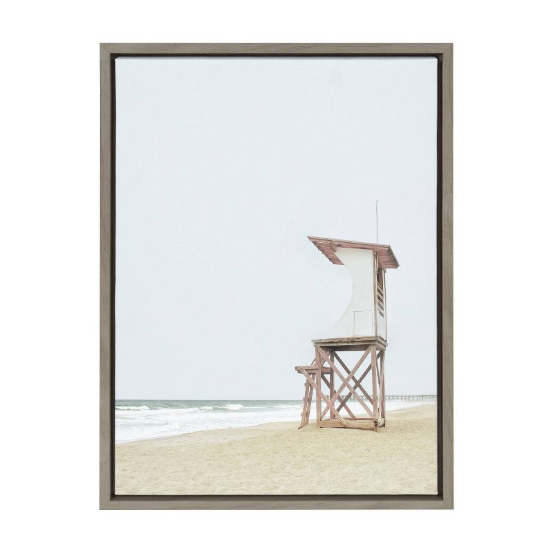 Sylvie Wood Ocean Beach Lifeguard Tower Framed Wall Canvas - Kate & Laurel All Things Decor, 1 of 6