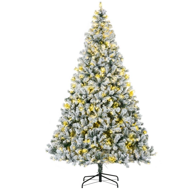 HOMCOM 9 FT Prelit Artificial Christmas Tree Holiday Decoration with Snow-flocked Branches, Warm White or Colorful LED Lights, 4 of 7