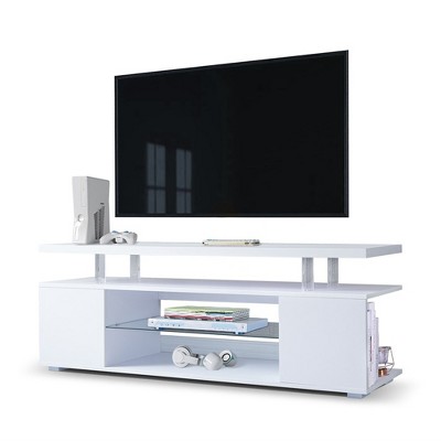 Modern TV Stand With Large Side Cabinet, Shelves, TV Storage Cabinet With LED Light, Gaming Entertainment Center