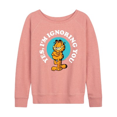 Women's - Garfield - Ignoring You Lightweight French Terry Wide Neck Long Sleeve Graphic Shirt