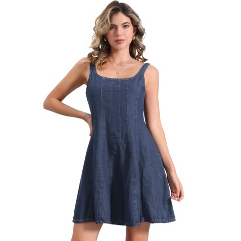 Женские платья INSPIRE CHIC Women's Denim Sleeveless Crew Neck A-Line Mini Dress Dark Blue X-Large