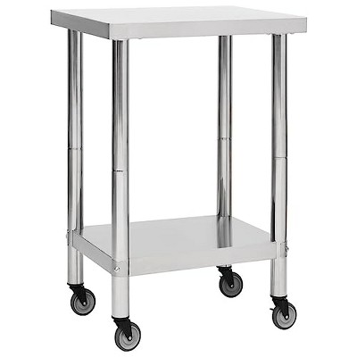 vidaXL Kitchen Work Table with Wheels, 23.6"x23.6"x33.5" Stainless Steel