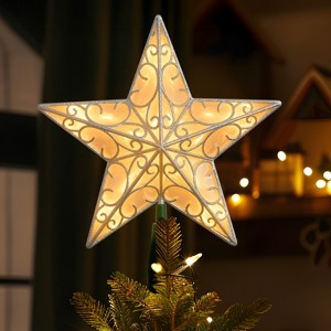 Joyfy Christmas Tree Topper, 9 inch Silver PVC Star Christmas Tree Decorations Indoor for Home Holiday Xmas Party - 1 of 4