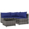 vidaXL 4 Piece Patio Lounge Set with Cushions Gray Poly Rattan - 3 of 4