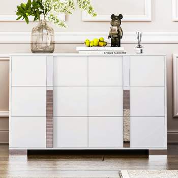 47.2" Elegant Dresser with Metal Handle, Mirrored Storage Cabinet with 6 Drawers for Bedroom, Living Room 4W - ModernLuxe