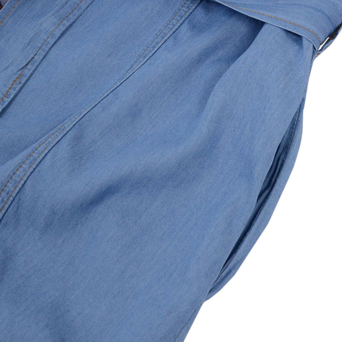 Anna-Kaci Women's Jean Shirt Dress Tied Waist Turn Down Collar Pocket Denim Dress - thumbnail 7