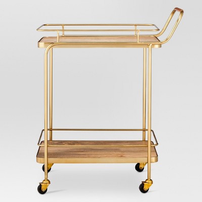 Metal, Wood, and Leather Bar Cart - Gold - Threshold&#8482;