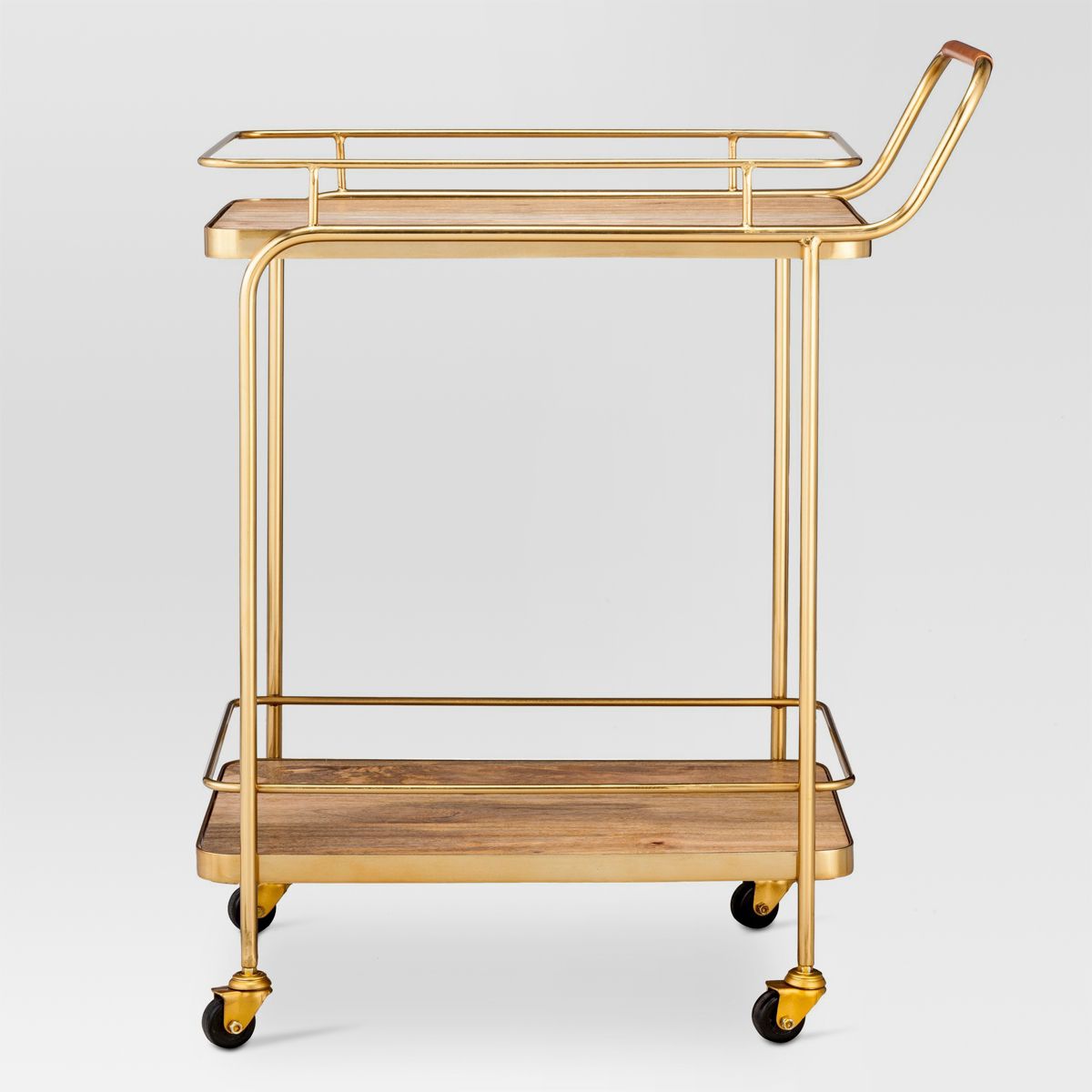 Metal, Wood, and Leather Bar Cart - Gold - Threshold™: Beverage Serving Cart with Casters, Indoor Use