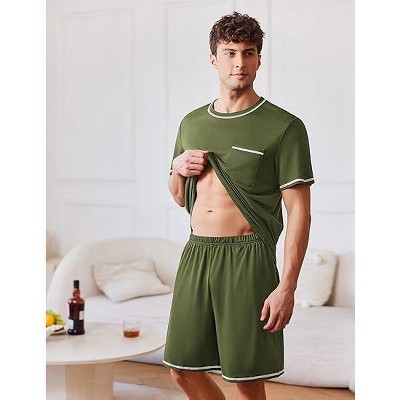 Ekouaer Men's Pajamas Set Soft Sleepwear lightweight 2 Piece Shorts Set Casual Loungewear