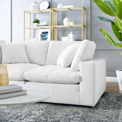 Commix White Vegan Leather Overstuffed Loveseat