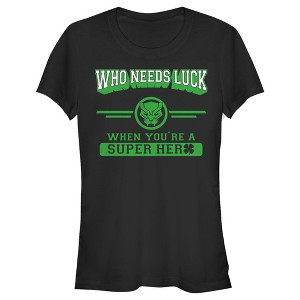 Juniors Womens Marvel St. Patrick's Day Black Panther Who Needs Luck T-Shirt - 1 of 4