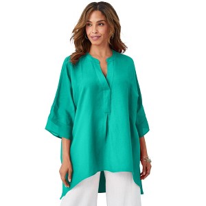 Jessica London Women's Plus Size Hi-Low Linen Tunic - 1 of 4