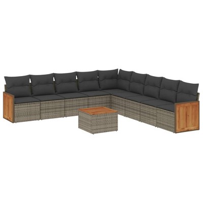 vidaXL Garden Sofa Set Grey PE rattan Large UV-resistant materials