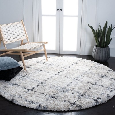 Fontana Round Gray Shag Synthetic Area Rug