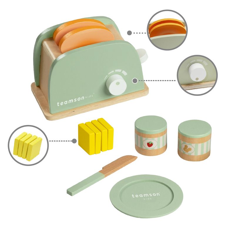 Teamson Kids Play Wooden Toaster play kitchen accessories Green 11 pcs TK-W00006, 4 of 9
