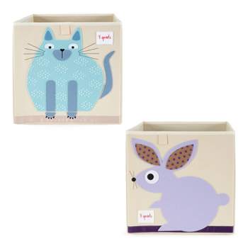 3 Sprouts Large 13 Inch Square Children's Foldable Fabric Storage Cube Organizer Box Soft Toy Bin 2 Piece Bundle with Blue Cat, Bunny Rabbit Designs