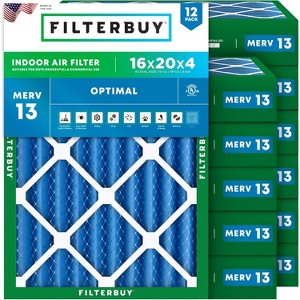 Filterbuy 16x20x4 Air Filter (12-Pack), Pleated MERV 13 Health Defense Replacement HVAC AC Furnace Filters (Actual Size: 15.50 x 19.50 x 3.63) - 1 of 4