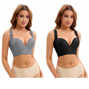 INSPIRE CHIC 2 Pcs Women's Wirefree Convertible Tummy Control 6 Hooks Push Up Bras - 1 of 4