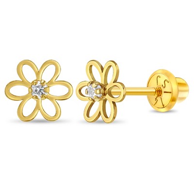 Girls' Polished CZ Star Screw Back 14K Gold Earrings - in Season Jewelry