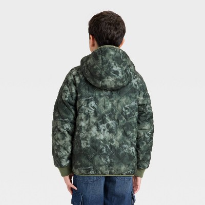 Cat & Jack Boys' Denoeye Printed Hooded Reversible Puffer Jacket