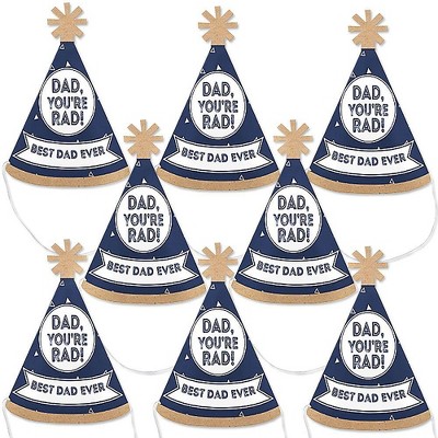 Big Dot of Happiness My Dad is Rad - Mini Cone Father's Day Hats - Small Little Party Hats - Set of 8