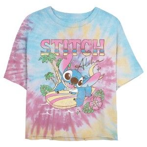 Junior's Women Lilo & Stitch Surfing Stitch Crop T-Shirt - 1 of 4