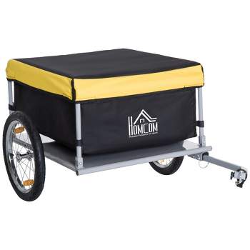 Aosom Bicycle Cargo Trailer, Two-Wheel Bike Luggage Wagon Bicycle Trailer with Removable Cover, Yellow