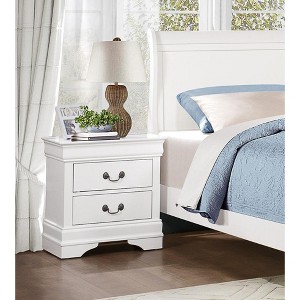 Vynxaria Traditional 2 Drawer Nightstand, White Finish, Antique Brass Handles, Wood and Engineered Wood, No Assembly - 1 of 4