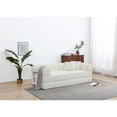 Dolonm 77.9 in. Corduroy Convertible Sleeper Sofa Bed -Foldable 3-Seat Couch with Fixed Frame & Cylindrical Pillow for Living Room, Bedroom