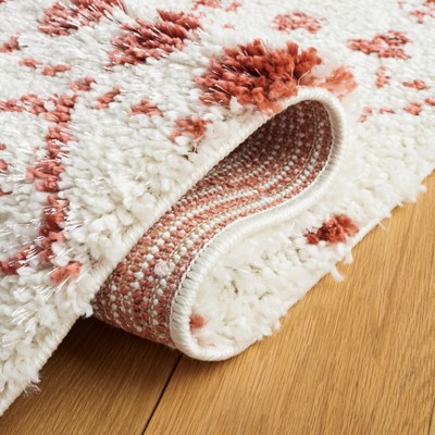 Ivory and Rust Synthetic Shag Area Rug with Fringe, 8' x 10'